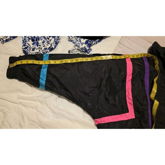 Vintage Profile Ski Jacket Womens Large Black 90s Neon Stripe Nylon Retro Zip - Picture 10 of 10